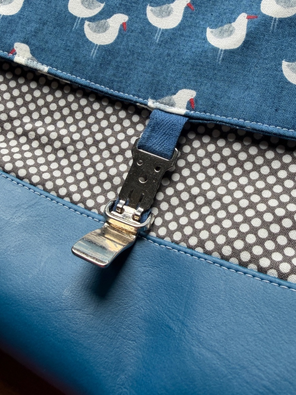 Blue Seagull Print Crossbody Bag with Blue Faux Leather bottom - Picture 3 of 7